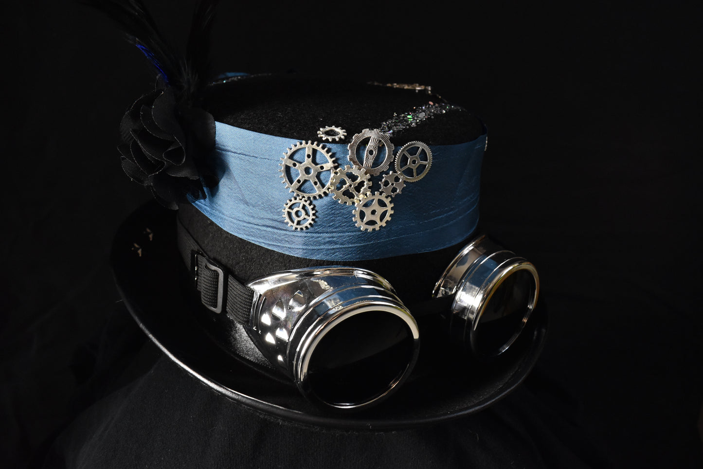 Chapeau steampunk ruban bleu