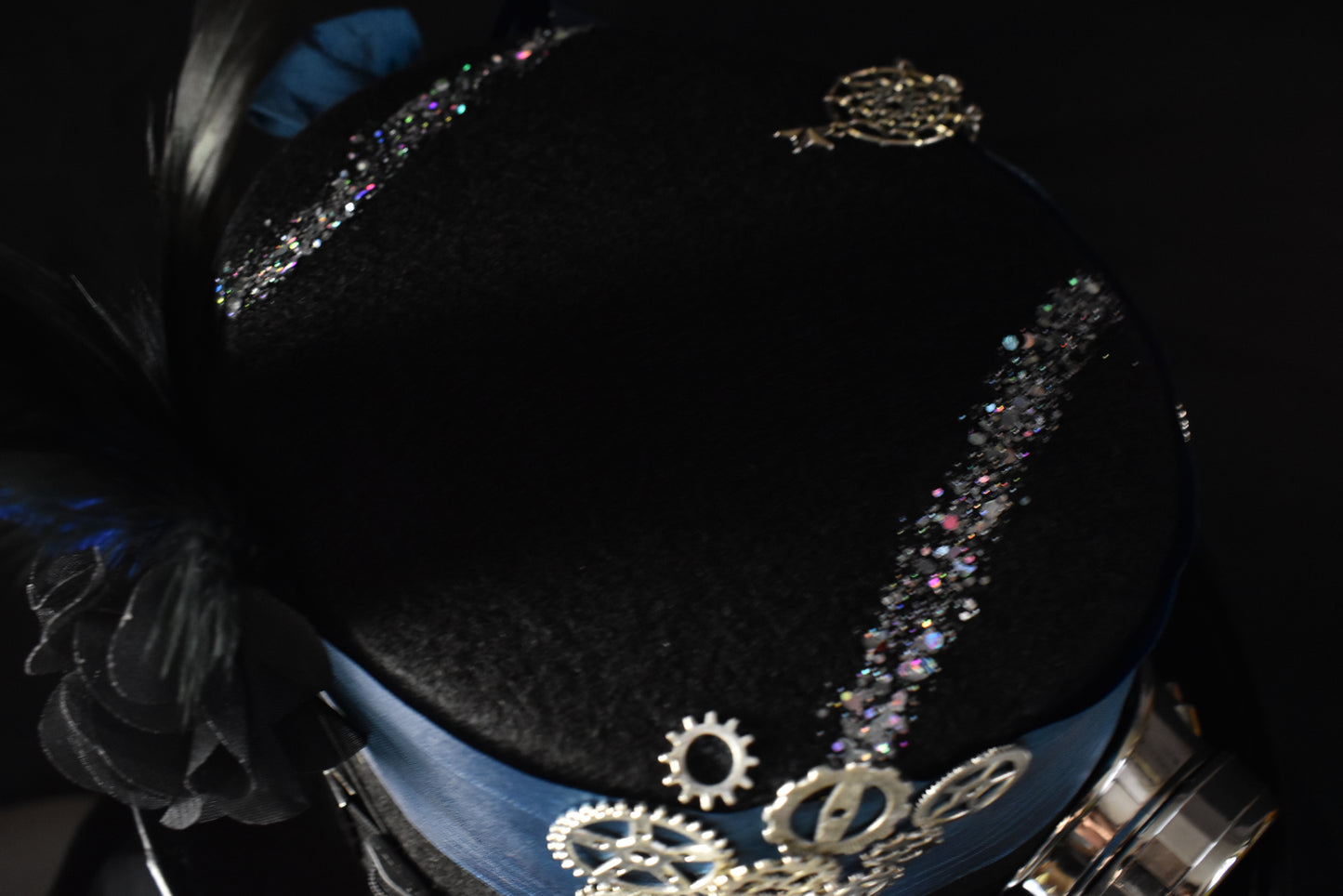 Chapeau steampunk ruban bleu