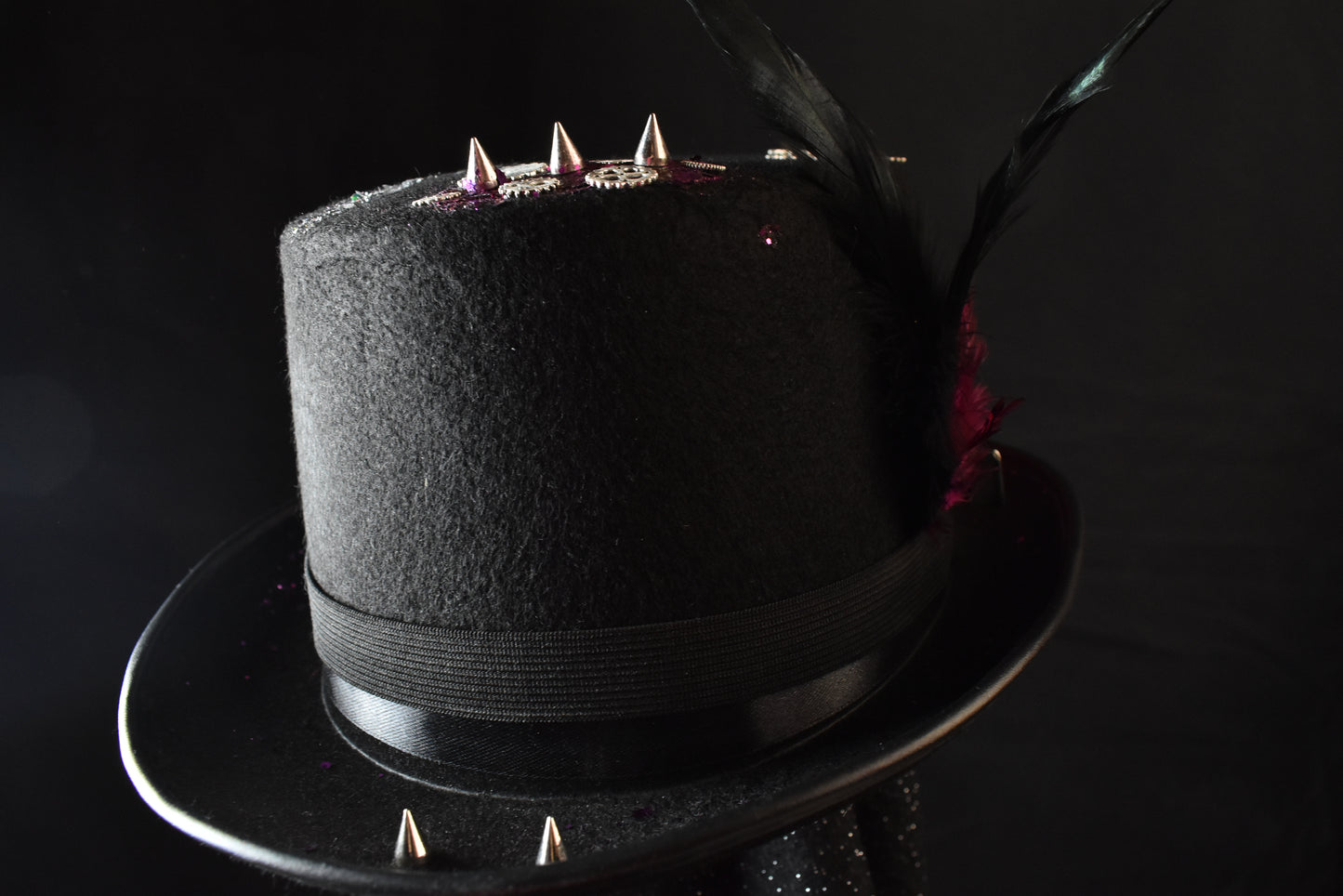 Chapeau steampunk noir rose pique
