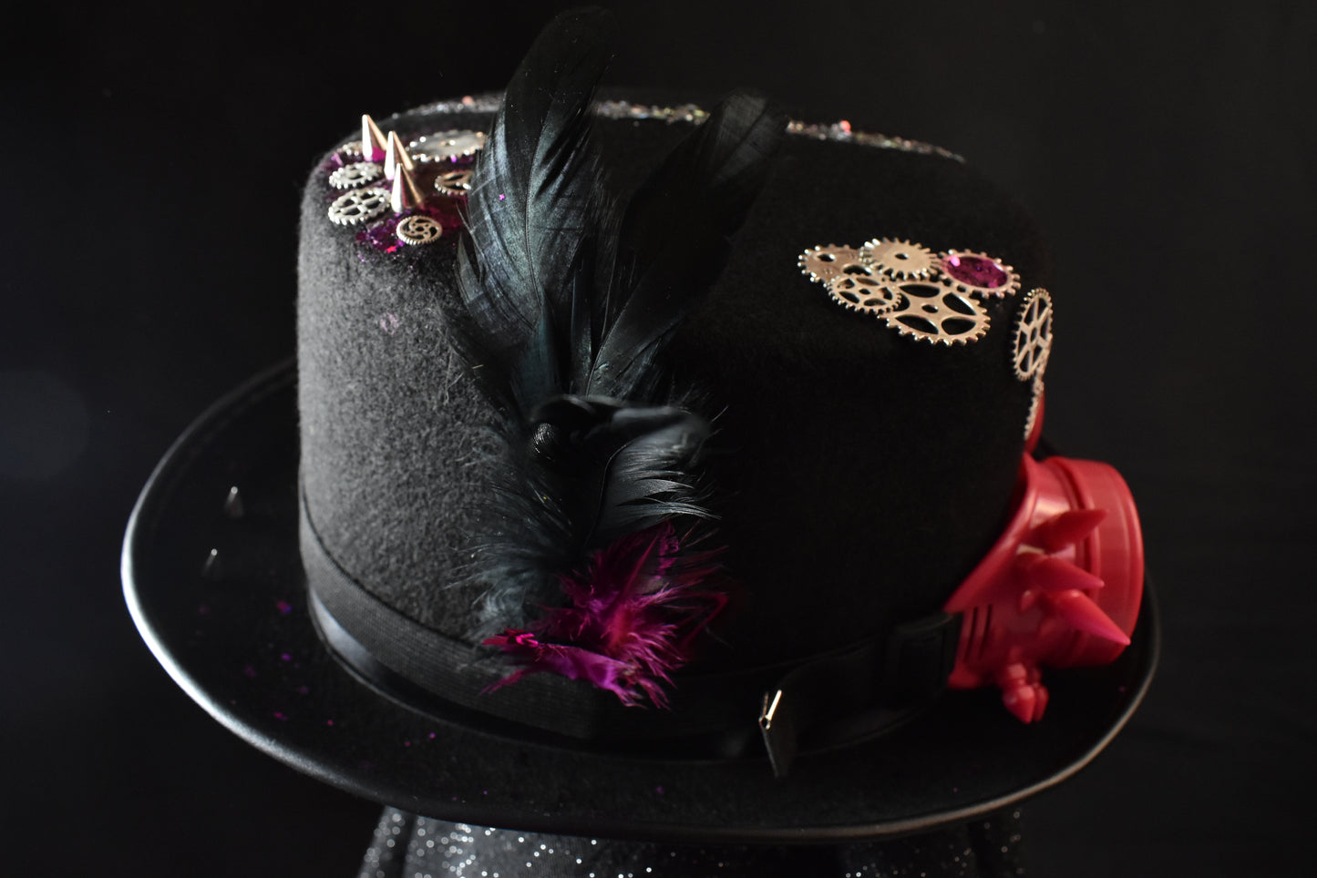 Chapeau steampunk noir rose pique