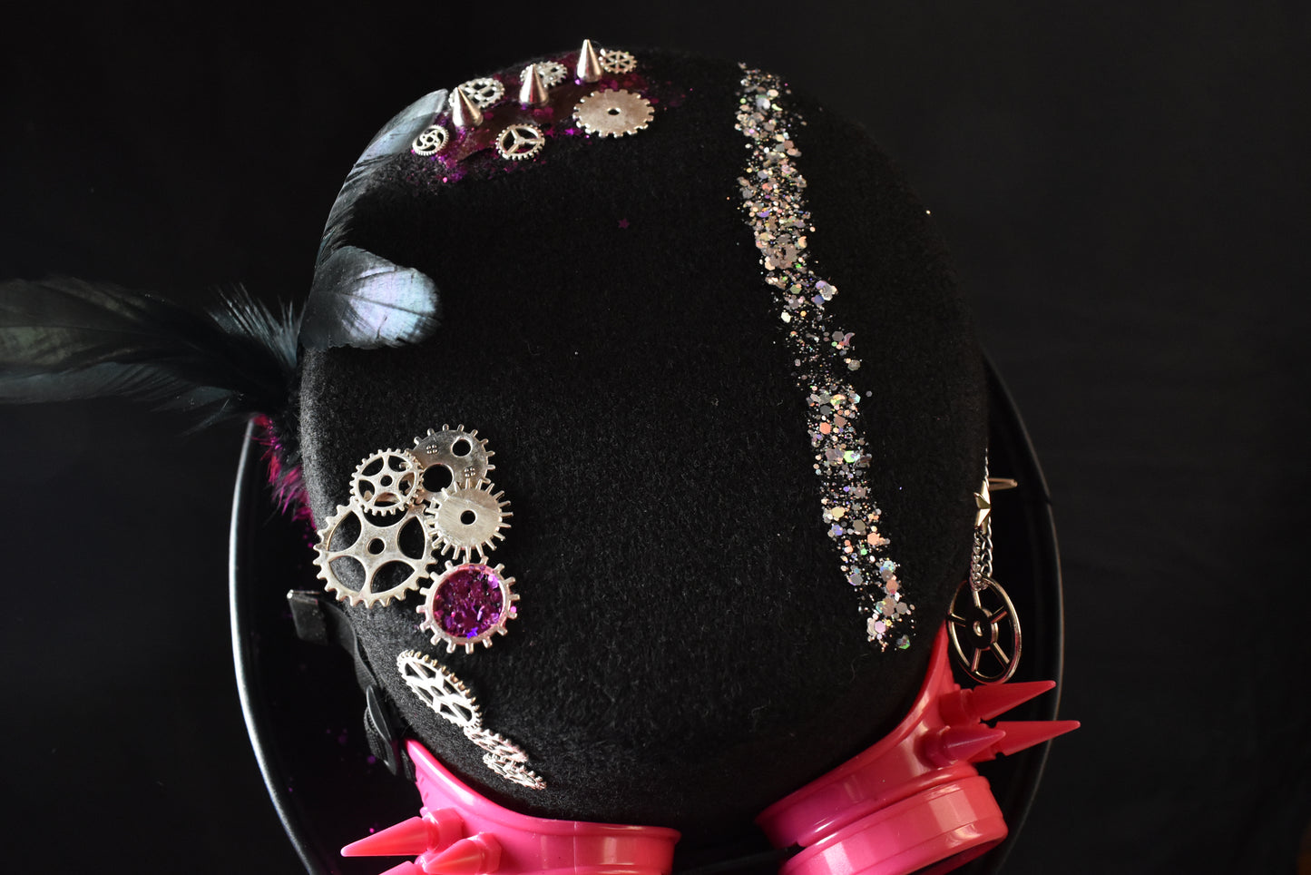 Chapeau steampunk noir rose pique