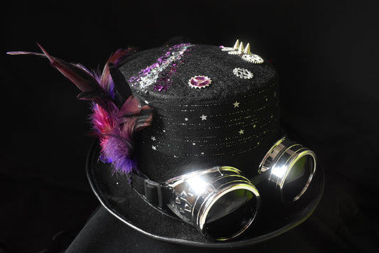 Chapeau steampunk mauve rose