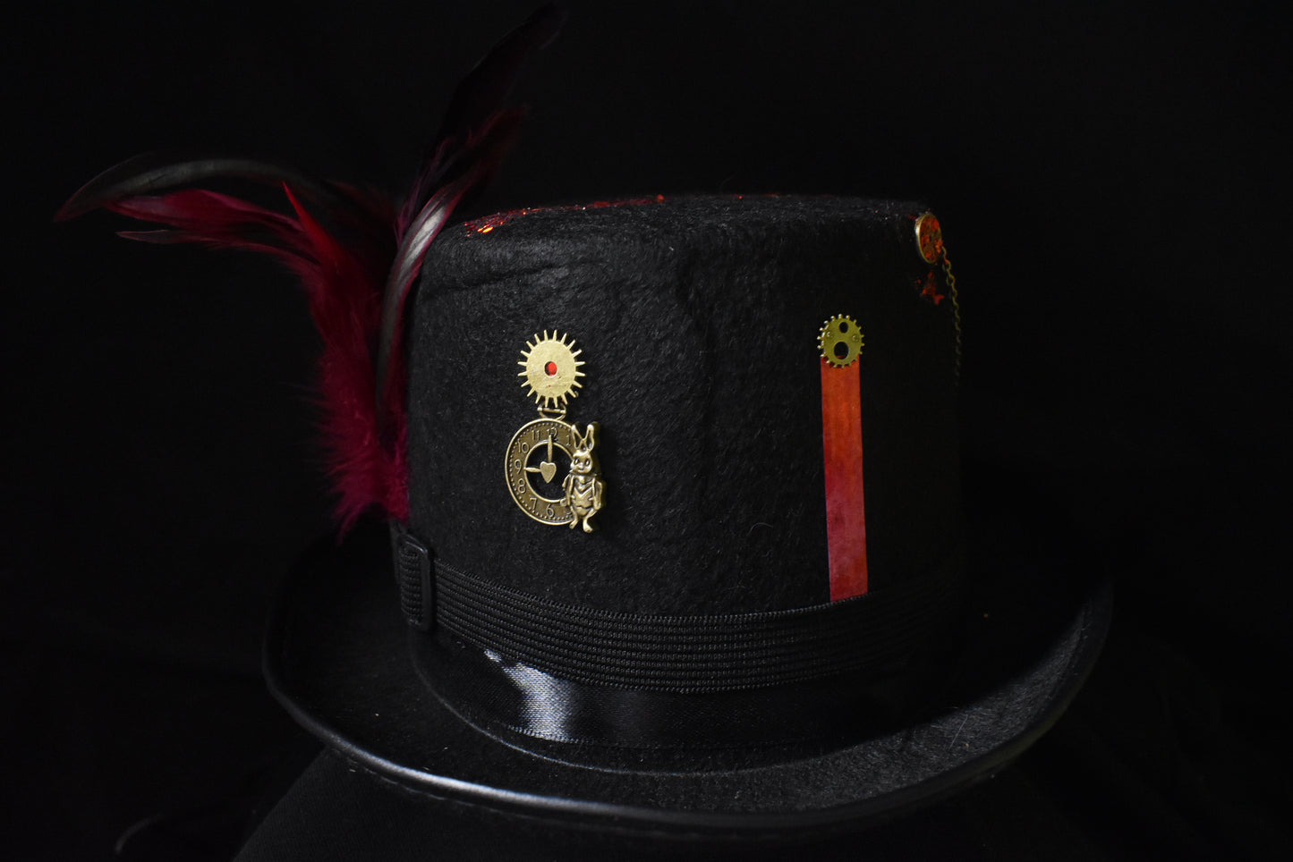 Chapeau steampunk rouge noir