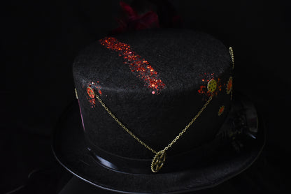 Chapeau steampunk rouge noir