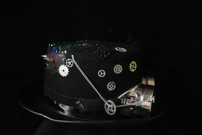 Chapeau steampunk vert bleu