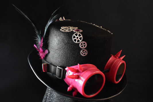 Chapeau steampunk noir rose pique