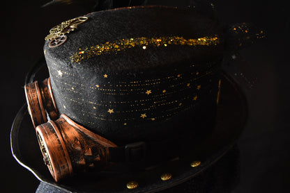Chapeau steampunk horloge doré