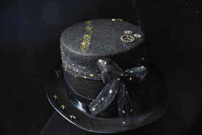 Chapeau steampunk plume doré