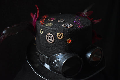 Chapeau steampunk rose papillon