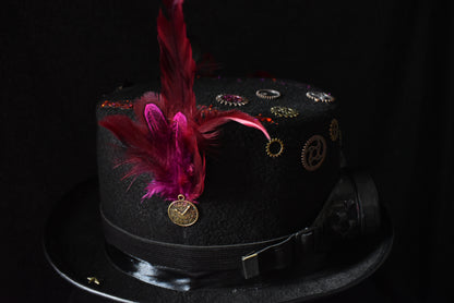 Chapeau steampunk rose papillon