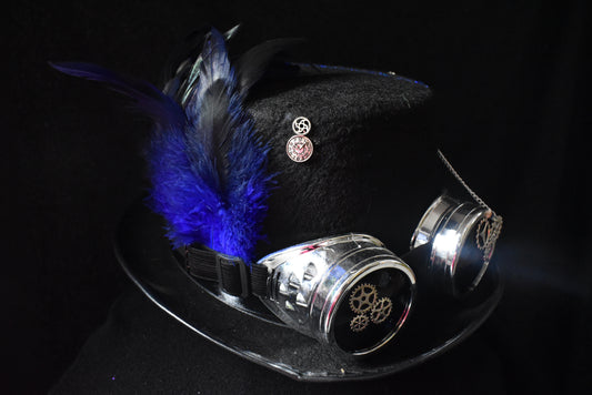 Chapeau steampunk bleu argenté