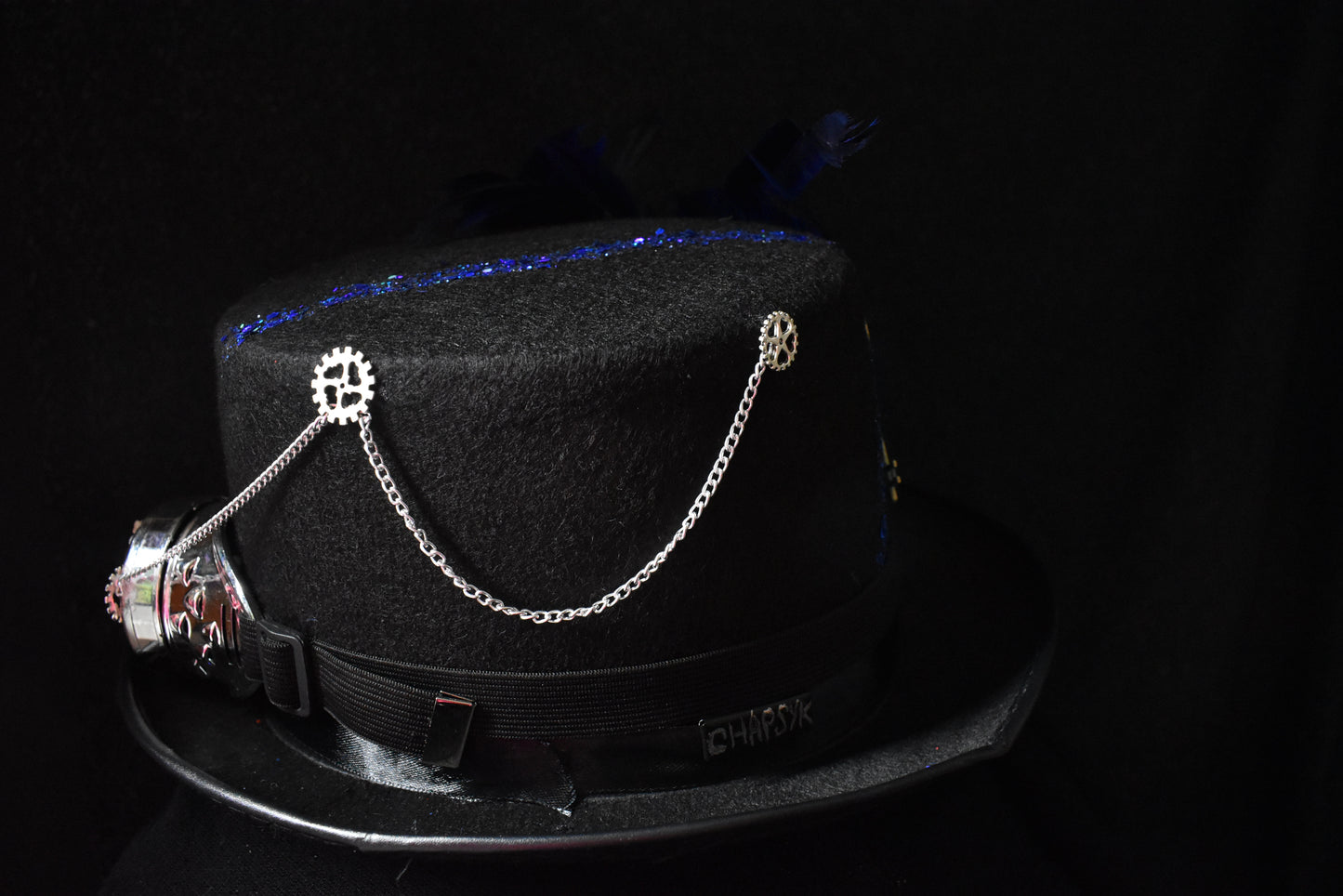 Chapeau steampunk bleu argenté