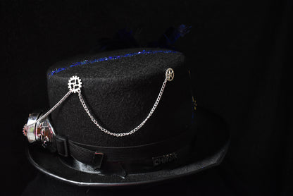 Chapeau steampunk bleu argenté