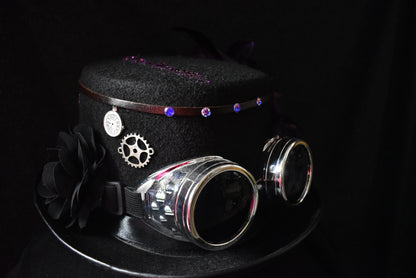 Chapeau steampunk mauve fleur