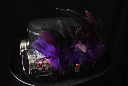 Chapeau steampunk mauve fleur