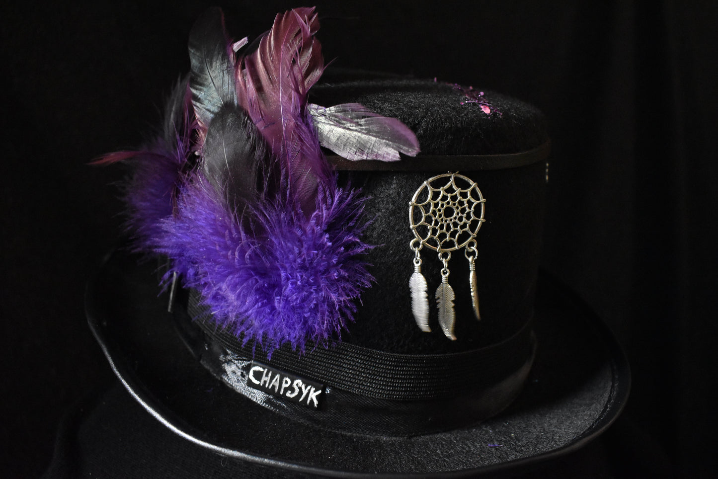 Chapeau steampunk mauve fleur